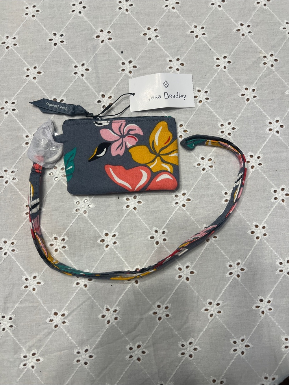 Vera Bradley Floral Card Holder with Matching Lanyard - Charcoal Multi